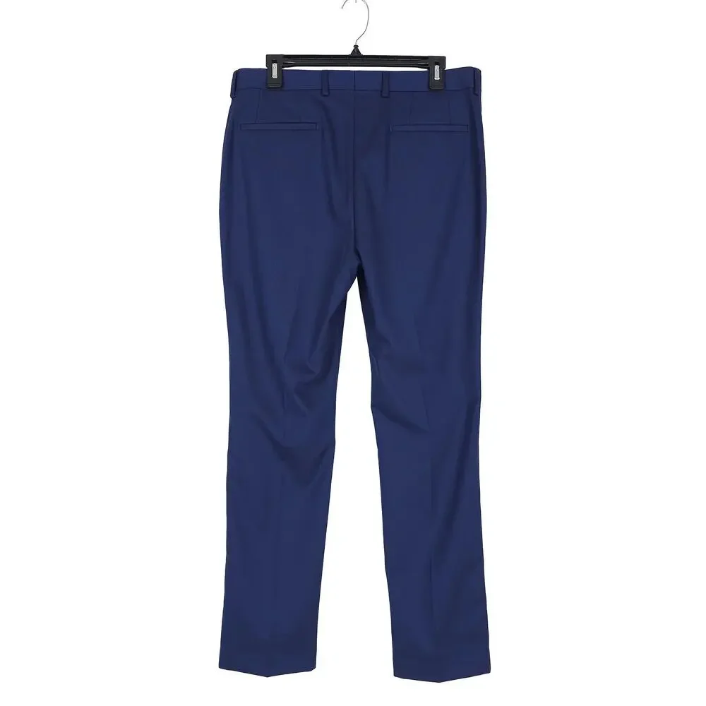 DKNY Mens Modern Fit 2 Piece Suit 38L 32x32 Blue Solid Birdseye Stretch NWT